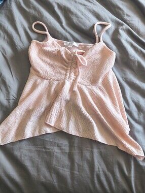 gaze Light Pink Textured Camisole with Front Tie